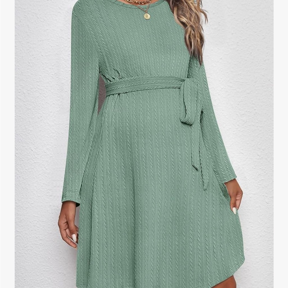 Elegant Green Maternity Knit Dress